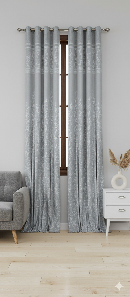 Elegant Grey Floral Curtains – 7 ft Long × 4 ft Wide | Modern & Stylish Window Drapes