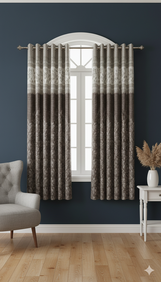 Luxury Grey Blue Floral Eyelet Curtains for Living Room & Bedroom – 7x4 Feet