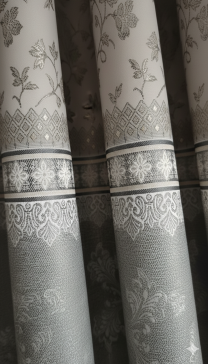 Luxury Grey Blue Floral Eyelet Curtains for Living Room & Bedroom – 7x4 Feet