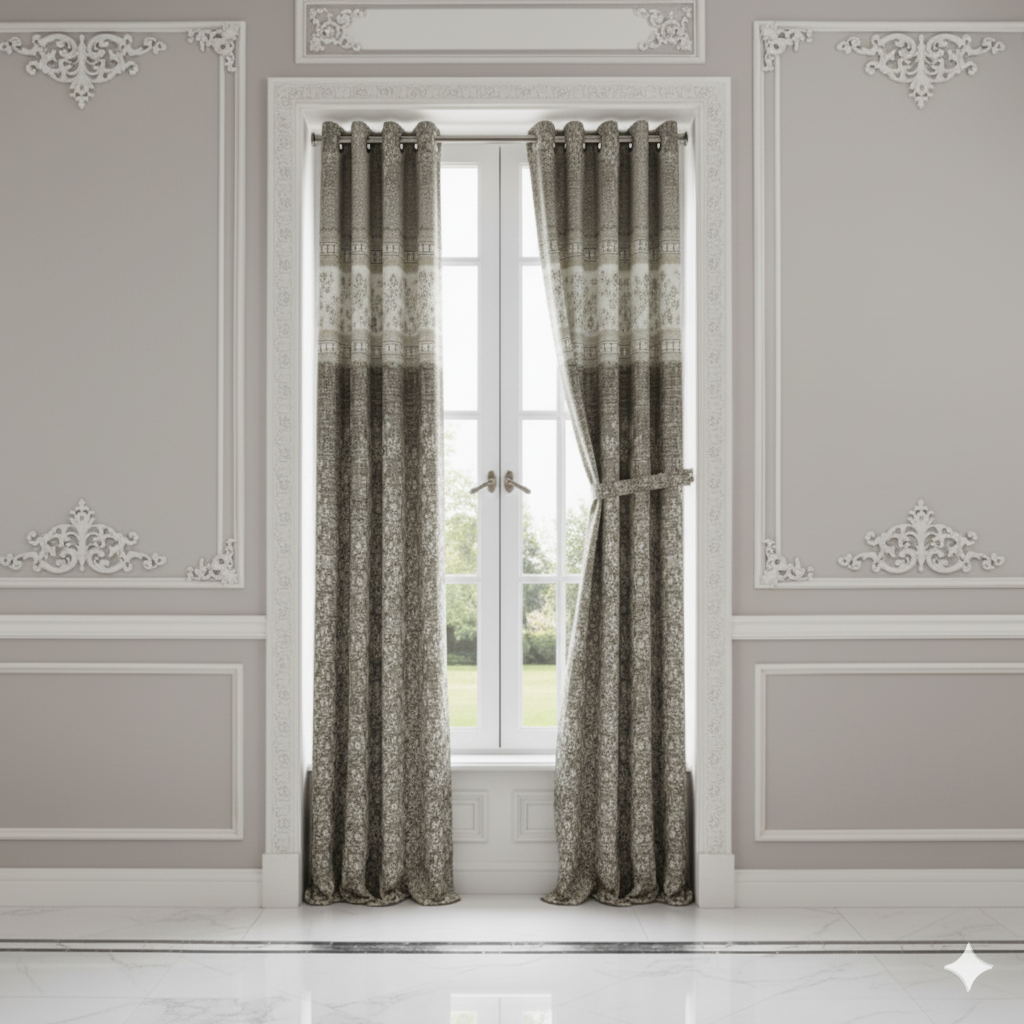 Luxury Grey Blue Floral Eyelet Curtains for Living Room & Bedroom – 7x4 Feet