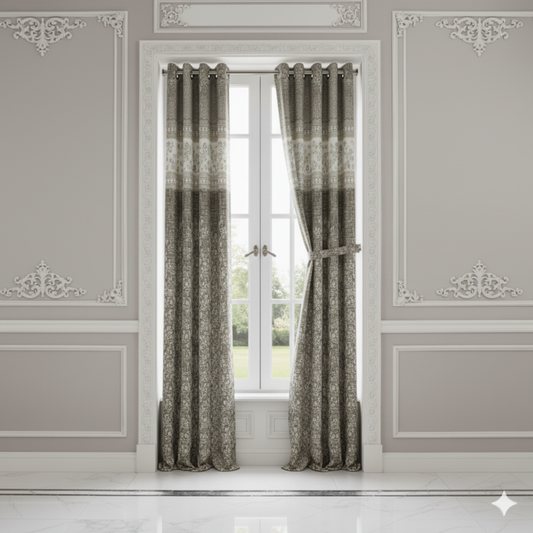 Luxury Grey Blue Floral Eyelet Curtains for Living Room & Bedroom – 7x4 Feet